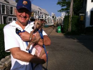 Chuck Messina with his Italian greyhound Romeo.