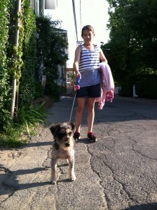 Madison, a miniature schnoodle, with Lizzie Barry.