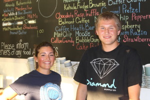Isabella DiPietro of Lynnfield and Meganzett and Jack Pendergast of North Falmouth, both 16, are scoopers at Holy Cow Ice Cream in North Falmouth.