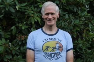 Former Falmouth Road Race Co-Director Richard Sherman in t-shirt from the 1978 race.