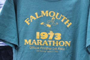 The first 7.1 mile race was actually called the Falmouth Marathon, as this replica t-shirt owned by Richard Sherman will attest. 