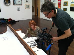 Jane Anderson with director of photography Barbara Green of Greenie Films shooting the documentary about Edith Lake Wilkinson in the Provincetown Art Association and Museum.
