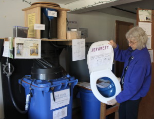 Hilda Maingay looks at the Separett toilet which uses a bin similar in size to a standard garbage can or recycling container for composting.