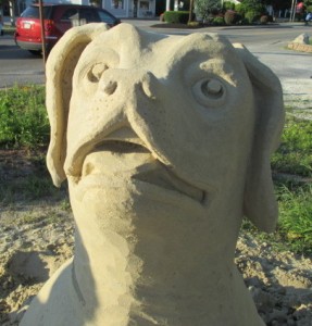 A sand rendering of Lily, the dog.