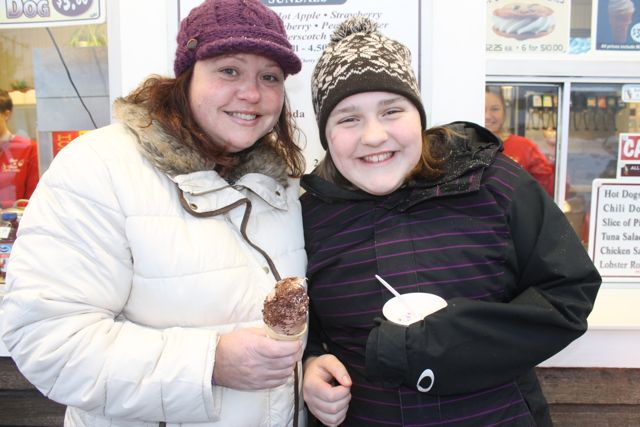 Nichole Pepi and her daughter, Sydney, of Centerville enjoy ice cream no matter what the weather.