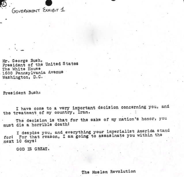 Beaty's threatening letter to President George H.W. Bush