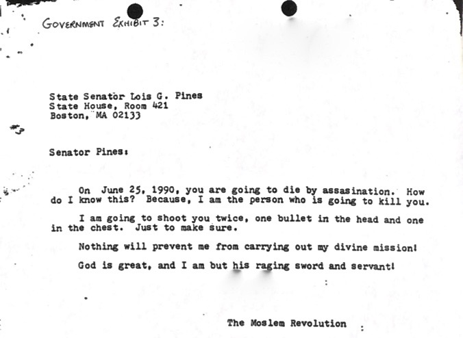 Beaty's letter to Senator Lois Pines