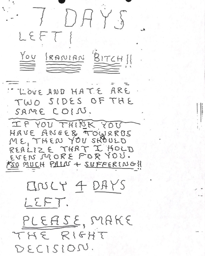 Copy of Ron Beaty's threatening letters to his ex-wife