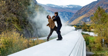 When in doubt, fight on top of a speeding train. Esai Morales, left, and Tom Cruise do battle in “Mission: Impossible – Dead Reckoning Part One.” (Paramount Pictures/Skydance)