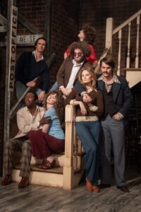 The “Saturday Night” cast playing the “Saturday Night” cast: clockwise from top left: Chevy Chase (Corey Michael Smith), Gilda Radner (Ella Hunt), John Belushi (Matt Wood), Dan Aykroyd (Dylan O’Brien), Jane Curtin (Kim Matula), Laraine Newman (Emily Fairn) and Garrett Morris (Lamorne Morris). (Hopper Stone/Sony Pictures)