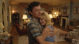 Youthful versions of Tom Hanks and Robin Wright appear in “Here.” (Sony Pictures)